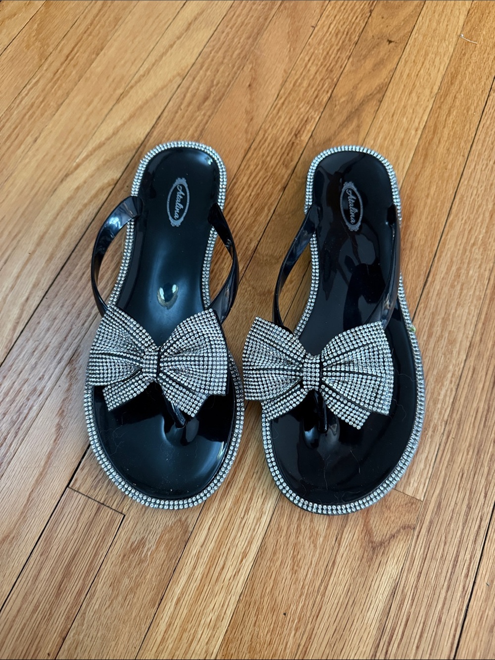 Ipanema Black Jelly Sandals with Rhinestone Bow Accent